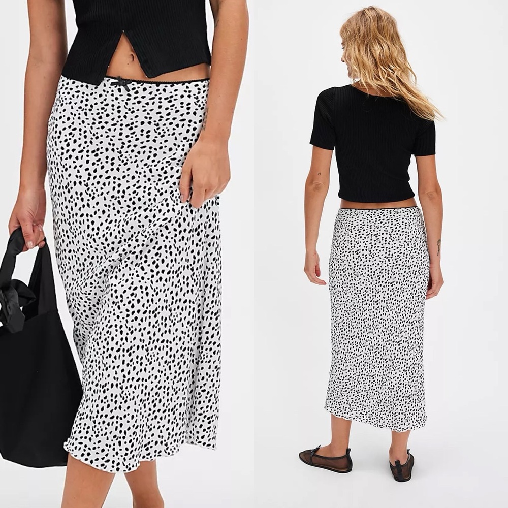 Free People Remi Midi Skirt Dalmatian Print White Black Size Small